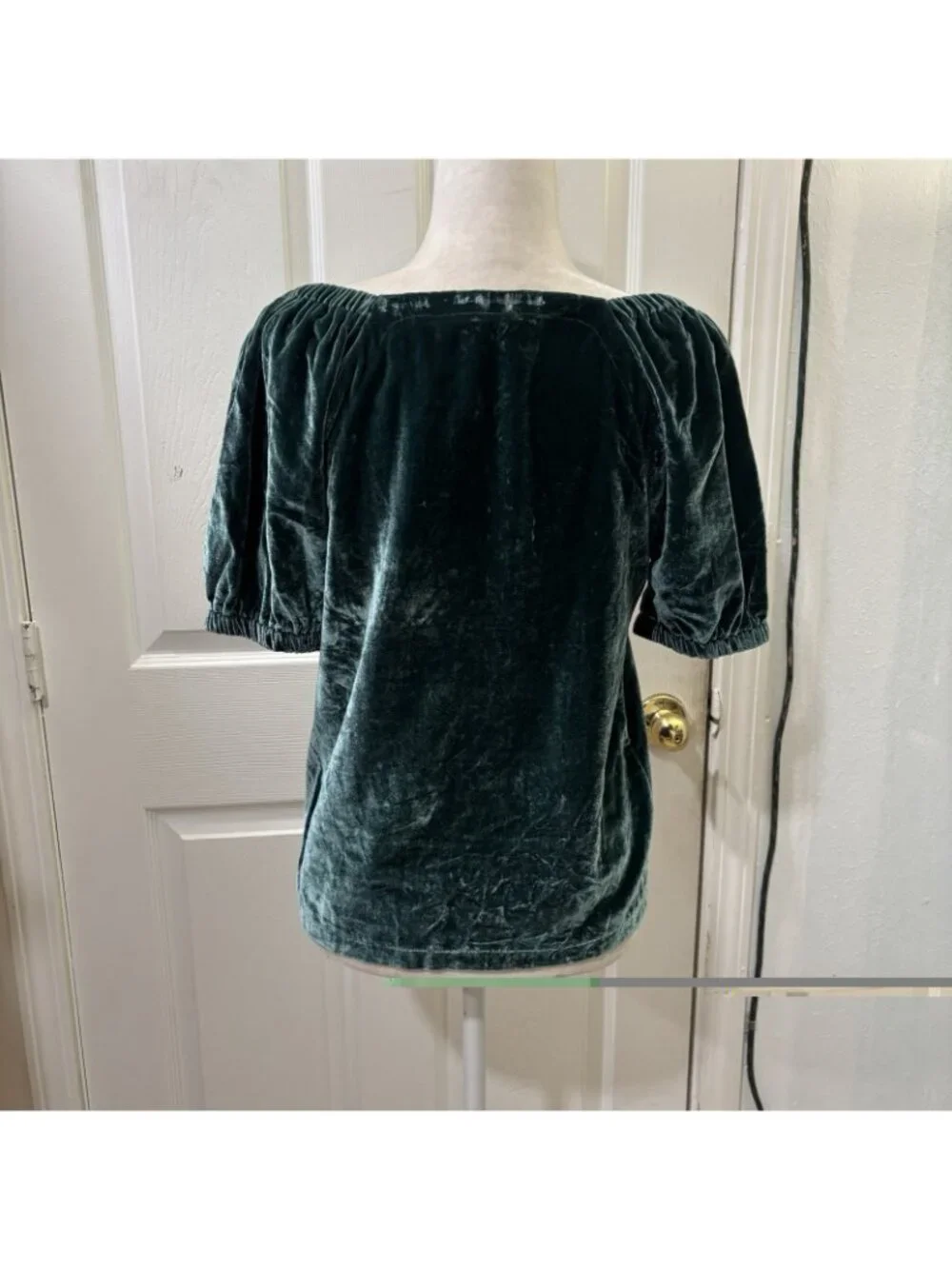 Loft Velvet Sweetheart Neck Puff Sleeve Green Blouse Women Small